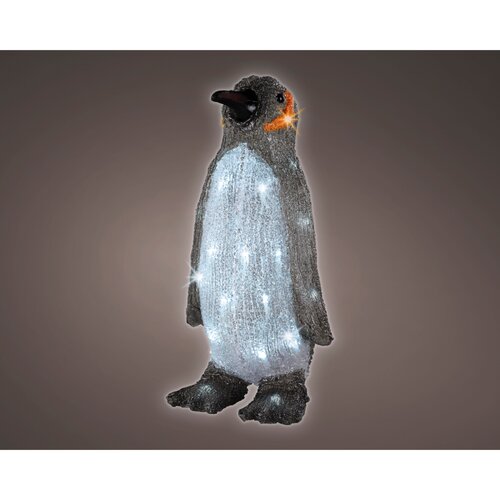 Lumineo LED kerstfiguur acryl pinguïn grey/cool white - L 17 x B 16 x H 33 cm