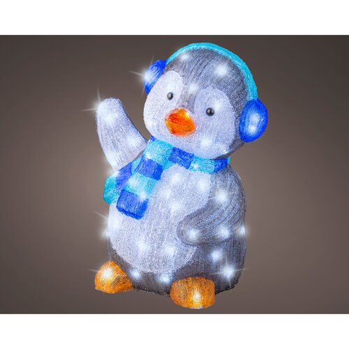 Lumineo LED kerstfiguur acryl pinguïn grey/cool white - L 31,5 x B 34,5 x H 46 cm