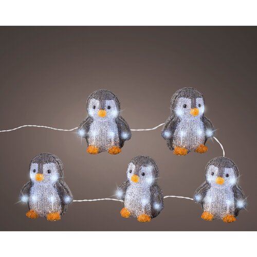 Lumineo LED kerstfiguur acryl pinguïns grey/cool white - L 10,5 x B 12,2 x H 13,8 cm