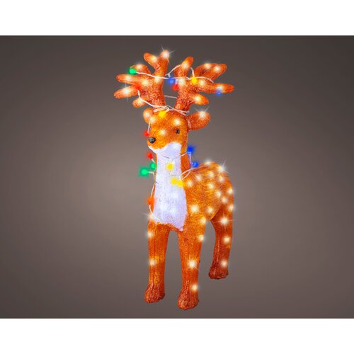 Lumineo LED kerstfiguur acryl rendier bruin/koel wit/multi - L 19 x B 50 x H 67 cm