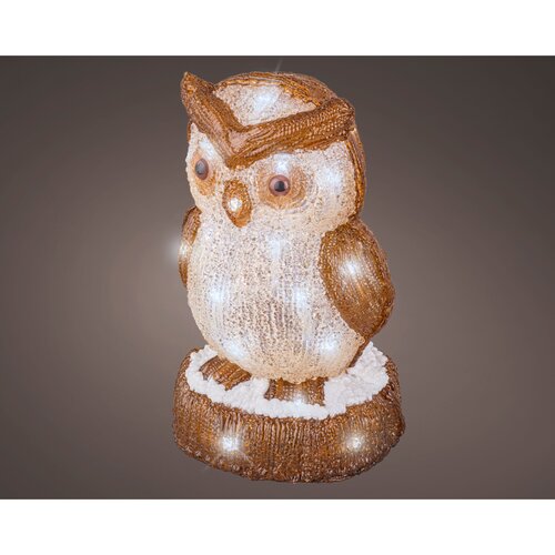 Lumineo LED kerstfiguur acryl uil bruin/koel wit - L 15,5 x B 16 x H 24 cm