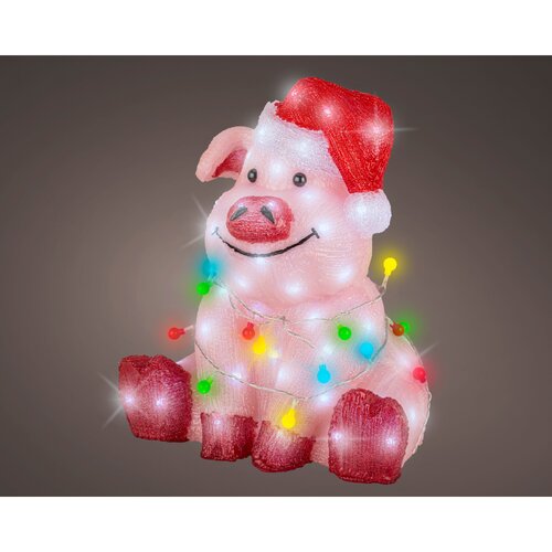 Lumineo LED kerstfiguur acryl varken pink/cool white - L 30 x B 36,5 x H 41 cm