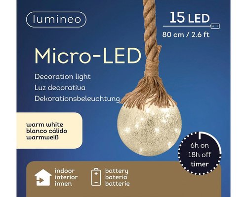 Lumineo Micro LED Bal aan Touw Frost / Warm wit 15 L