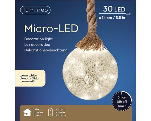 Lumineo Micro LED Bal aan Touw Frost / Warm wit 30 L