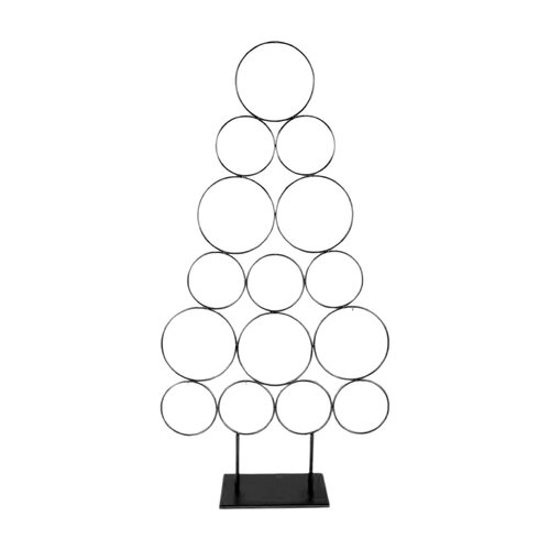 Metalen kerstboom ringen op voet zwart - B 64 x H 124 cm