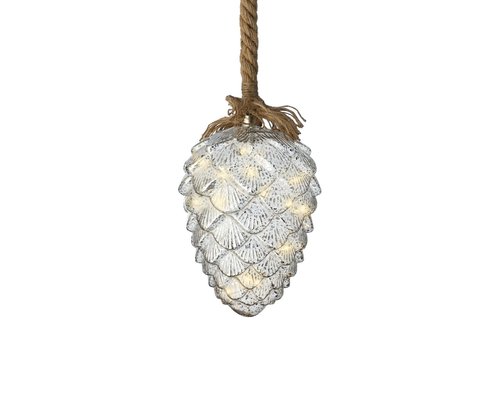 Micro LED dennenappel Silver crackling BO Binnen - 15 x 21 x 80 cm - afbeelding 1