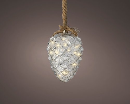 Micro LED dennenappel Silver crackling BO Binnen - 15 x 21 x 80 cm - afbeelding 3