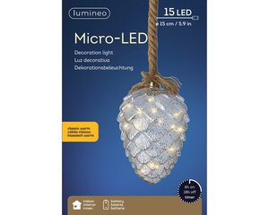 Micro LED dennenappel Silver crackling BO Binnen - 15 x 21 x 80 cm - afbeelding 4