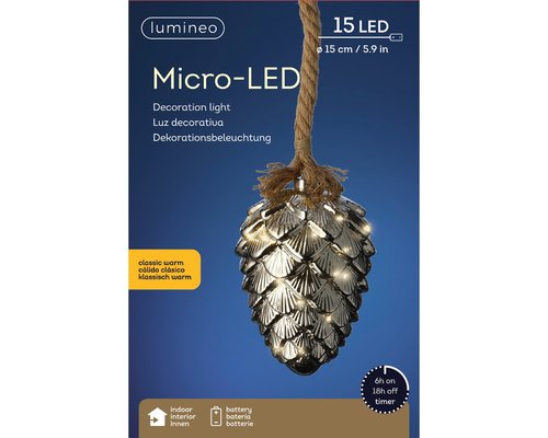 Micro LED dennenappel Smokey grey BO Binnen - 15 x 21 x 80 cm - afbeelding 3