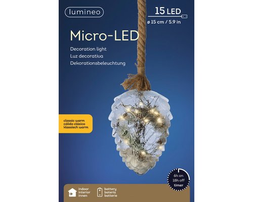 Micro LED dennenappel Transparant rattan BO Binnen - 21 x 15 x 80 cm - afbeelding 3