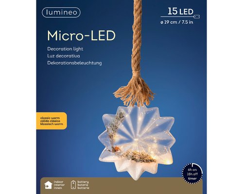 Micro LED Ster Transparant rattan BO Binnen - Ø 19 x H 25 cm - afbeelding 3