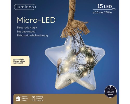 Micro LED Ster Transparant rattan BO Binnen - Ø 20 x H 80 cm - afbeelding 3