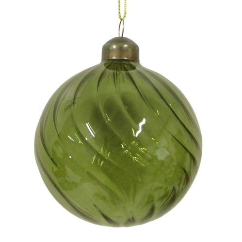 Ornament Clear Rond Twist Groen - Ø 8 x H 8 cm - afbeelding 1