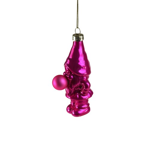 Ornament glas kabouter bubbles D5 x H 10 cm roze