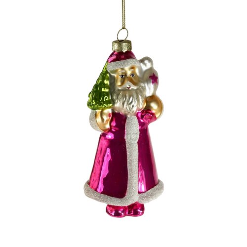 Ornament glas kerstman roze - D 6 x H 13 cm