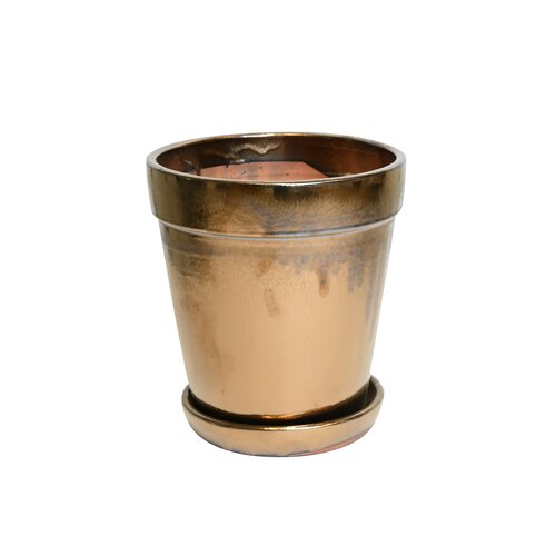 Pot met schotel antique gold - D 11 x H 11,5 cm