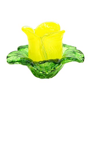 Theelichthouder glas flower D 12 x H 8 cm green/yellow