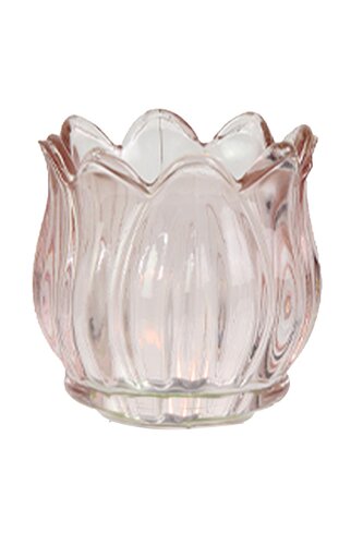 Theelichthouder/kandelaar glas flower D 7 x H 7 cm pink