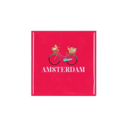 Quote tegel 'Amsterdam' roze - B 10 X H 10 X D 1 Cm