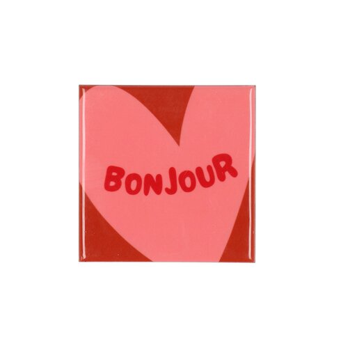 Quote tegel 'Bonjour' roze - B 10 X H 10 X D 1 Cm