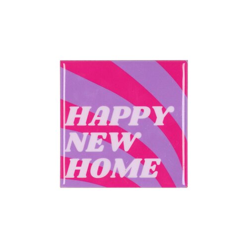 Quote tegel 'Happy New' paars - B 10 X H 10 X D 1 Cm