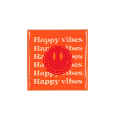 Quote tegel 'Happy Vibes' oranje/roze - B 10 X H 10 X D 1 Cm