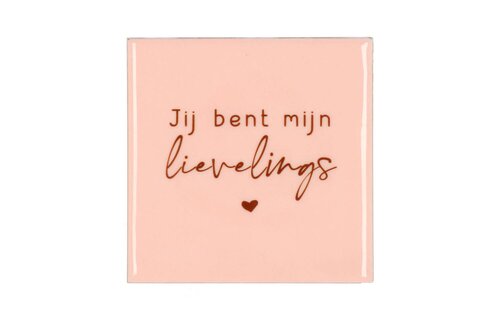 Quote tegel 'Lievelings' roze - B 10 x H 10 x D 1 cm