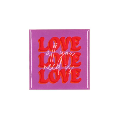 Quote tegel 'Love' paars - B 10 X H 10 X D 1 Cm