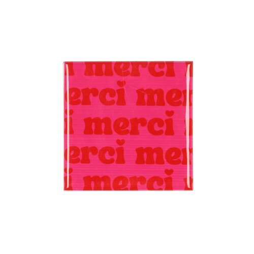 Quote tegel 'Merci' roze/Red - B 10 X H 10 X D 1 Cm