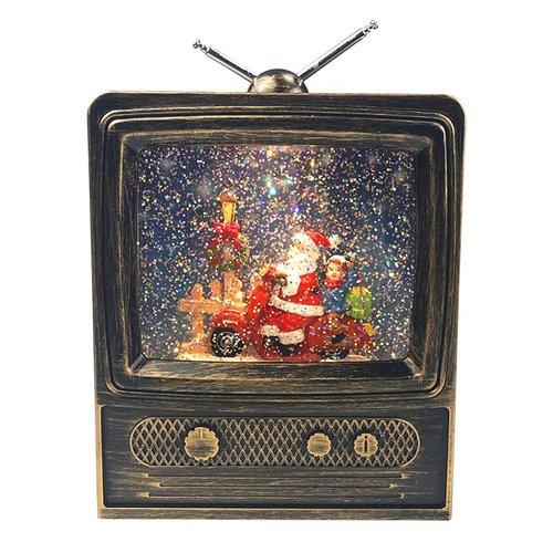 Retro TV met sneeuw BO Bruin - 16 x 7 x 20 cm