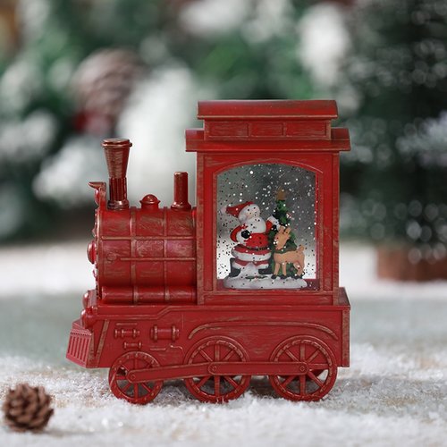 Sneeuwlantaarn Locomotief Rood - 16 x 7 x 17 cm - afbeelding 3