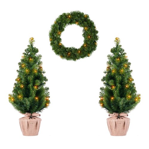 Startree Alaskan Deurset LED - 1 Krans D50 cm / 2 Kerstbomen H90 cm - afbeelding 1