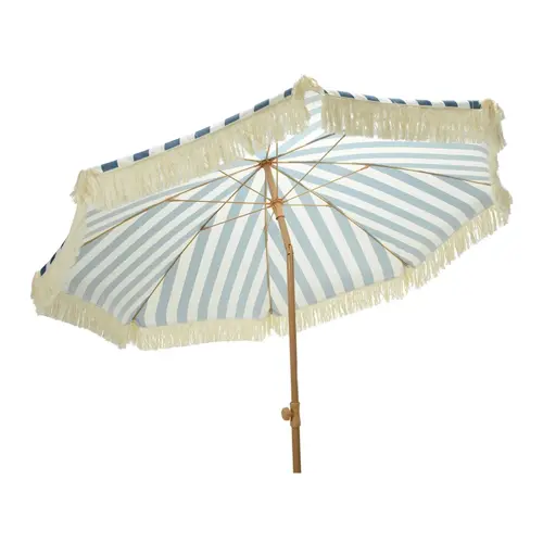 Stokparasol blauw/wit met franjes - D 200 cm - afbeelding 2