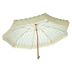 Stokparasol groen/wit met franjes - D 200 cm - afbeelding 2