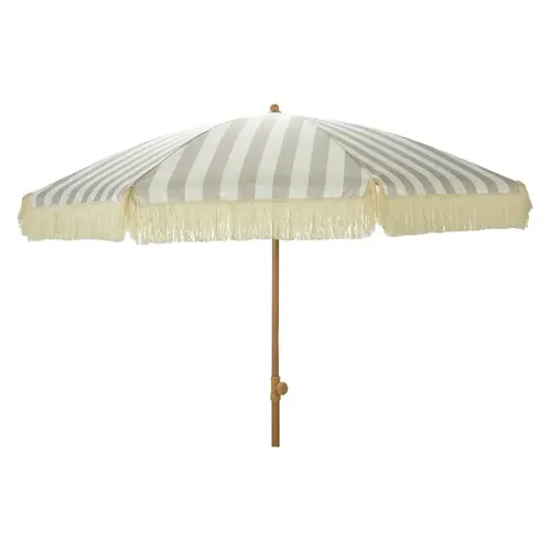 Stokparasol taupe/wit met franjes - D 200 cm - afbeelding 1