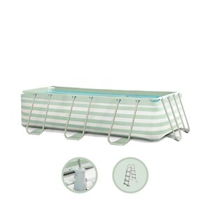Swim Essentials groen gestreept frame zwembad incl. pomp en trap - L 400 x B 200 cm
