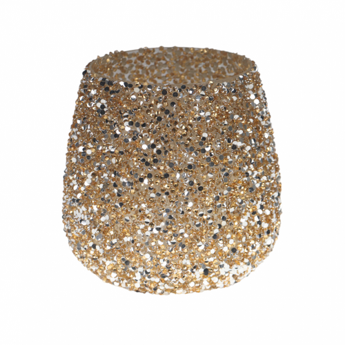 Theelicht glas strass 'Cauldron Gold' - D 12 x H 12,5 cm