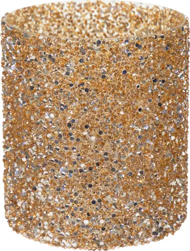 Theelicht glas strass 'Cylinder Gold' - D 13,5 x H 15 cm