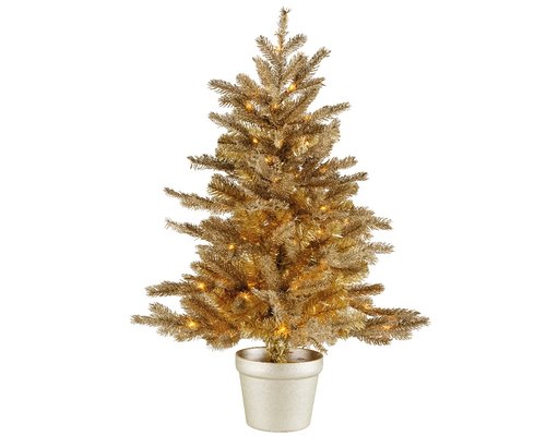 Everlands Tiffany LED kunstkerstboom goud - H 90 x D 30 cm - afbeelding 1