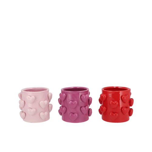 Vaas met hartjes roze, paars of rood - H 12 x D 13 cm