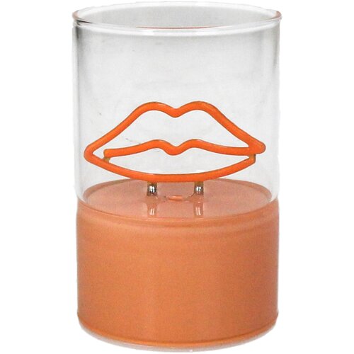 Ornament Lippen LED Glas Oranje - H 10 x B 6,5 x L 6,5 cm - afbeelding 1