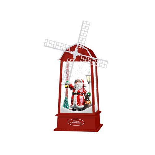 Windmolen met Kerstman Rood - 16 x 16 x 38,5 cm